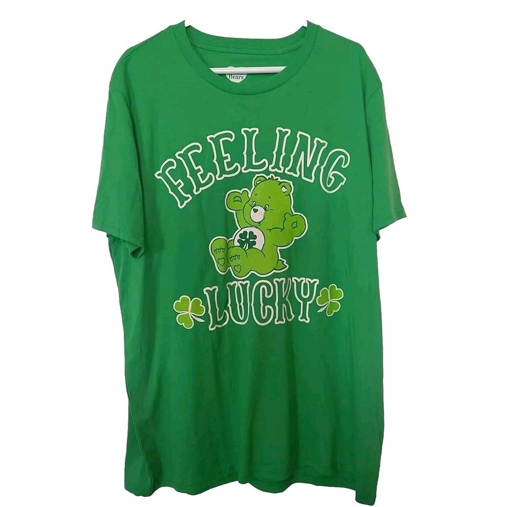 Care Bears Men 2XL Green Who Needs Luck Graphic Crew Neck Short Sleeve Shirt